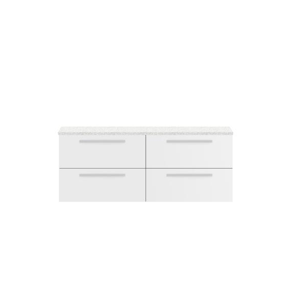 Hudson Reed 1440mm Double Cabinet & Sparkling White Worktop White Gloss QUA001LSW