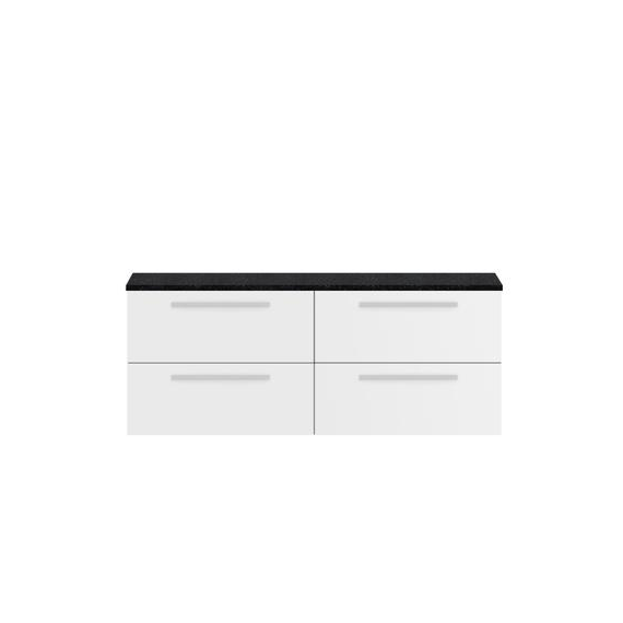 Hudson Reed 1440mm Double Cabinet & Sparkling Black Worktop White Gloss QUA001LSB