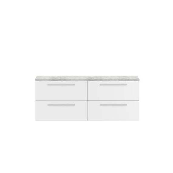 Hudson Reed 1440mm Double Cabinet & Grey Worktop White Gloss QUA001LBG