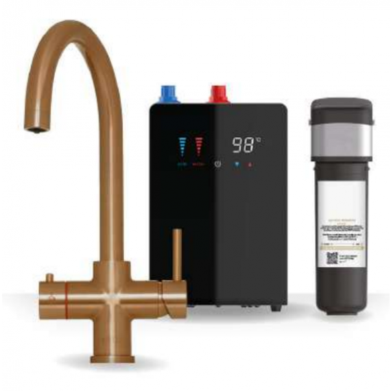 Kartell Brew Master 4 In 1 Boiling Hot Water Swan Spout Kitchen Tap With Digital Tank And Filter - Brushed Copper