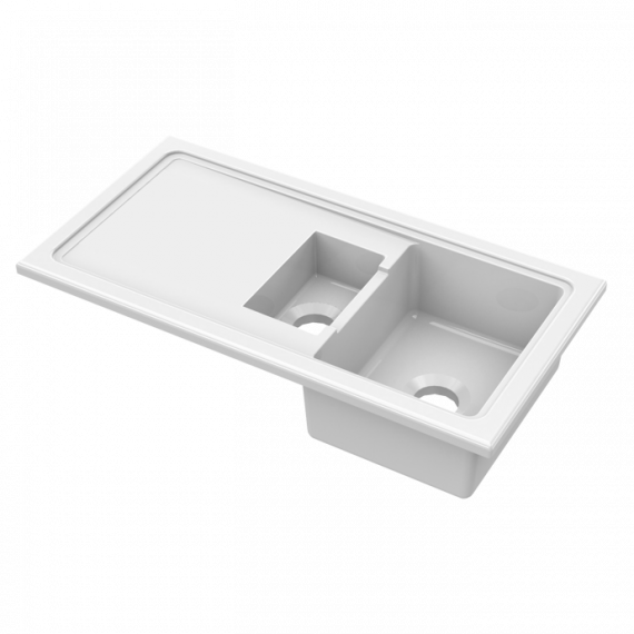 Nuie Fireclay 1.5 Bowl Counter Top Kitchen Sink White 1010mm CT115TF1000