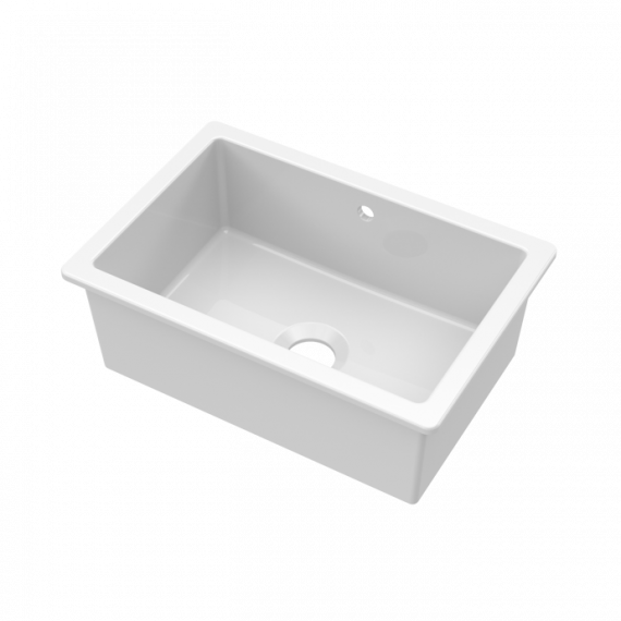 Nuie Fireclay Single Bowl Undermount Kitchen Sink With Overflow White 711mm PS11628