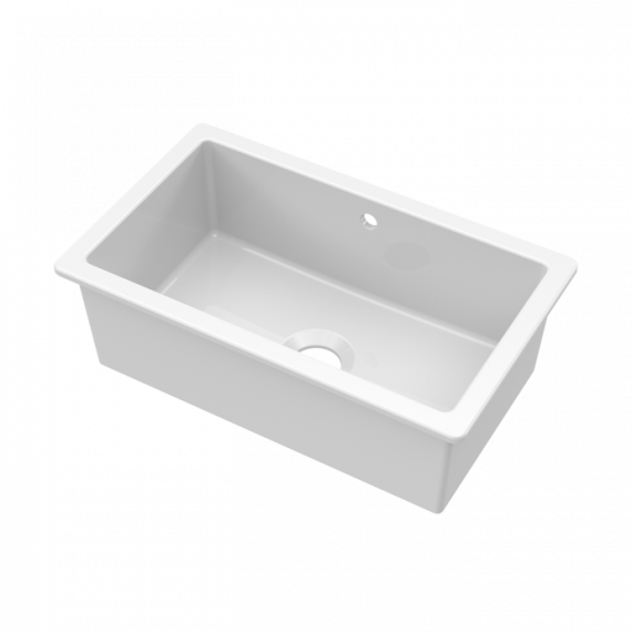Nuie Fireclay Single Bowl Undermount Kitchen Sink With Overflow White 763mm PS12630