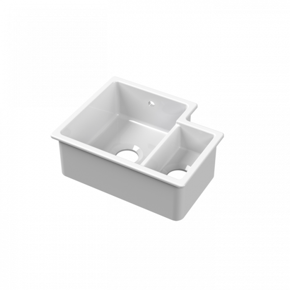 Nuie Fireclay 1.5 Bowl Undermount Kitchen Sink With Overflow White Left Hand 549mm PS130H22L