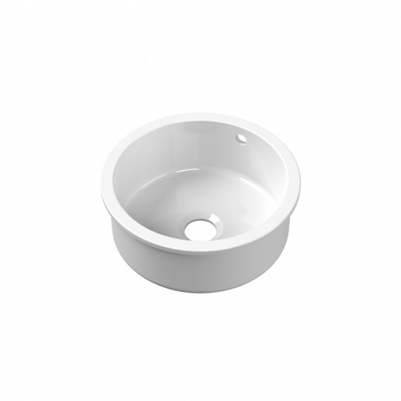 Nuie Fireclay Single Bowl Undermount Round Kitchen Sink With Overflow White 460mm PS18018