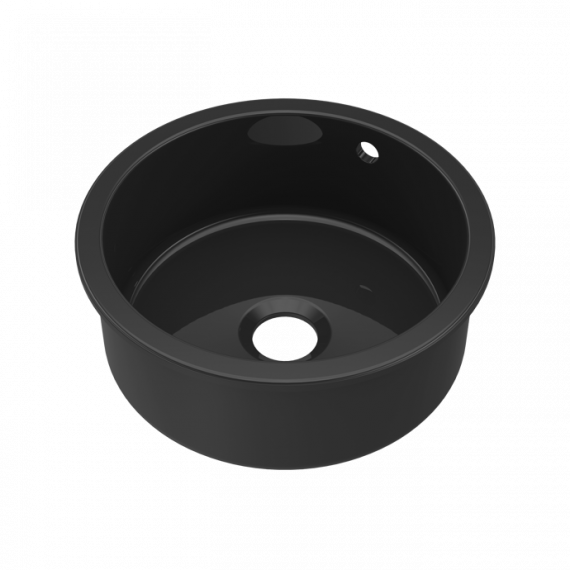 Nuie Fireclay Single Bowl Undermount Round Kitchen Sink With Overflow Matt Black 460mm PS48018