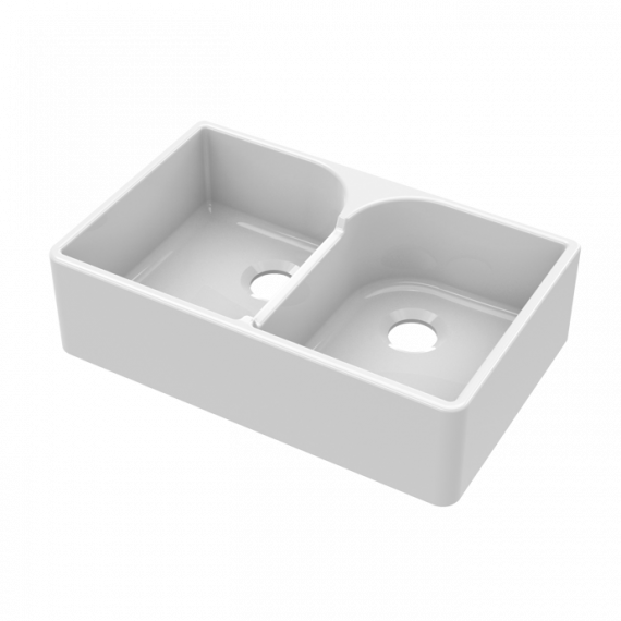 Nuie Fireclay Double Bowl Butler Stepped Weir Kitchen Sink White 795mm BU120AS32D