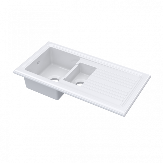Nuie Fireclay 1.5 Bowl Counter Top Kitchen Sink White 1010mm CT115T1000