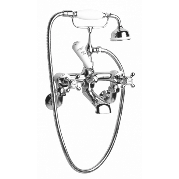 Bayswater Wall Mounted Bath Shower Mixer  - Crosshead - White/Chrome Hex