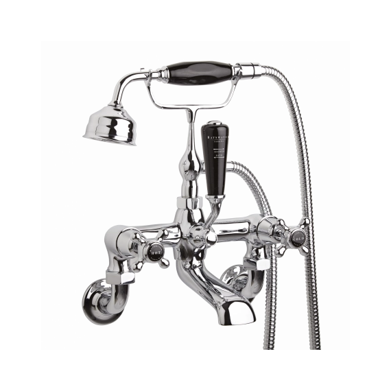Bayswater Wall Mounted Bath Shower Mixer  - Crosshead - Black/Chrome Domed