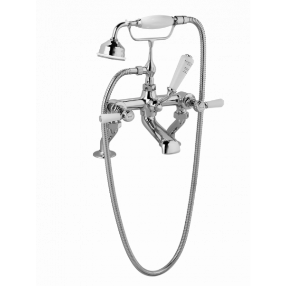 Bayswater Deck Mounted Bath Shower Mixer  - Lever - White/ Chrome Hex