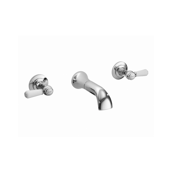 Bayswater 3-Hole Lever Wall Mounted Basin Mixer - Lever - White/ Chrome Hex                             