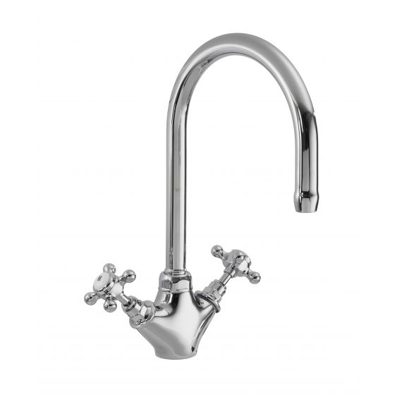 Nuie Swan Neck Mono Sink Mixer With Crosshead Handles Chrome
