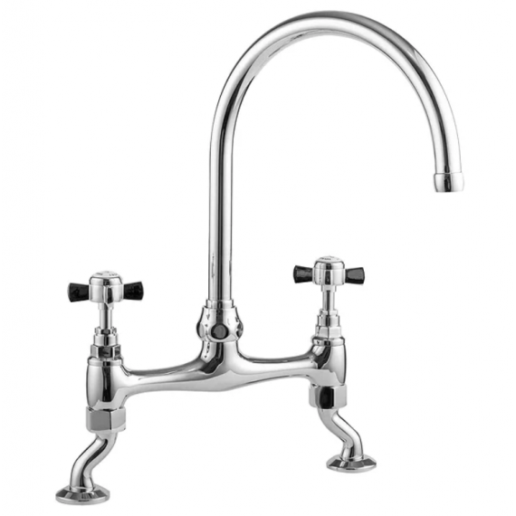 Nuie Traditional Bridge Kitchen Sink Mixer With Crosshead Handles Chrome