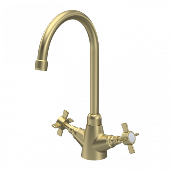 Nuie Traditional Mono Kitchen Sink Mixer With Crosshead Handles Brushed Brass