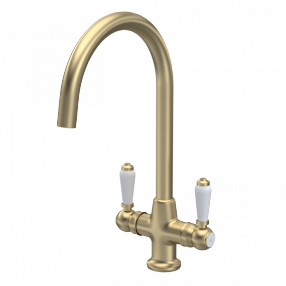 Nuie Cruciform Sink Mixer Tap Brushed Brass With Ceramic Levers