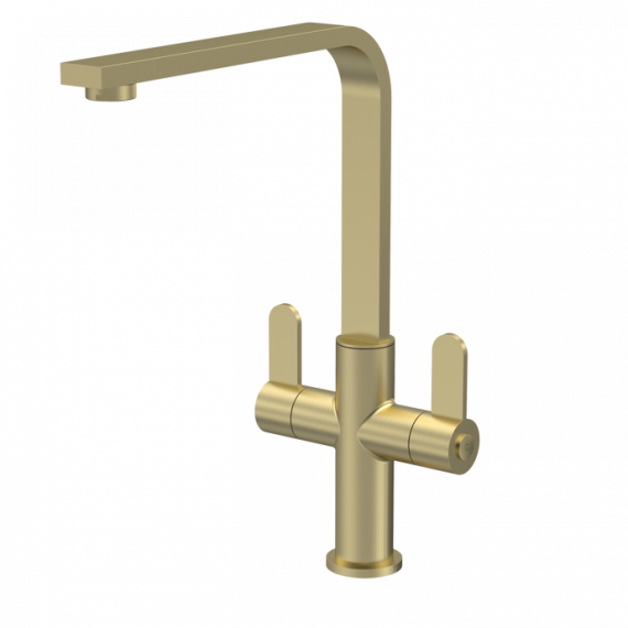 Nuie Churni Mono Dual Lever Kitchen Tap Brushed Brass