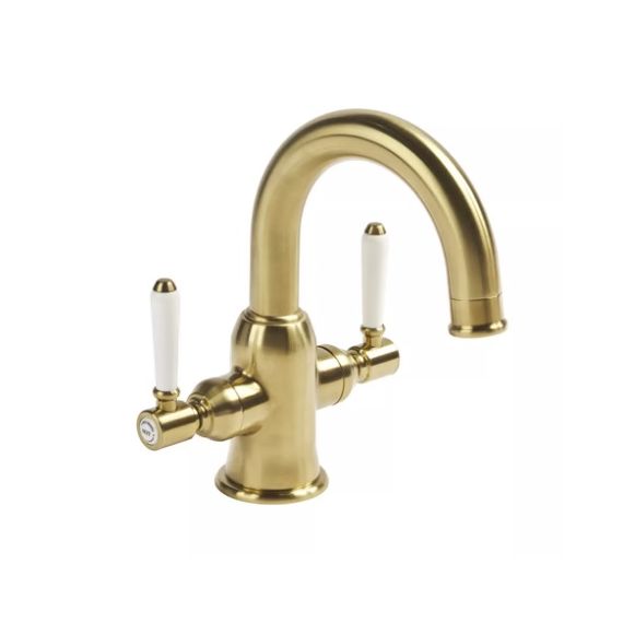 Roper Rhodes Keswick Basin Mixer with Twin Levers Inc Click Waste - Brass - T321104