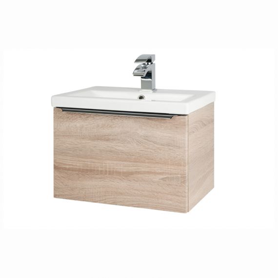 Kartell Kore 500mm Sonoma Oak Wall Mounted Drawer Unit With Ceramic Basin