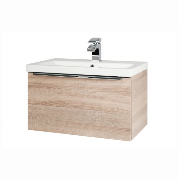 Kartell Kore 600mm Sonoma Oak Wall Mounted Drawer Unit With Ceramic Basin  