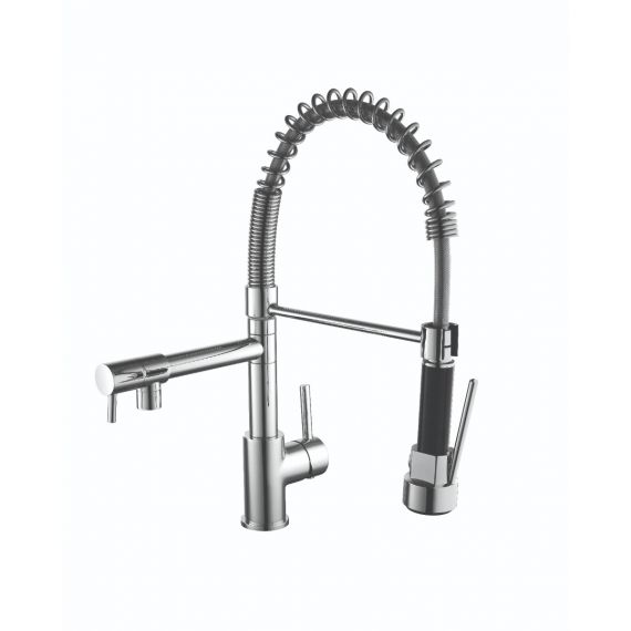 Kartell Dual Spout Kitchen Sink Mixer Tap With Pull Out Spray Chrome