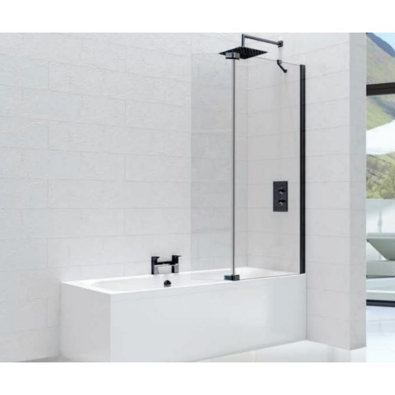 Kudos Ultimate 700mm Over Bath Shower Screen 10mm Black Single Panel 
