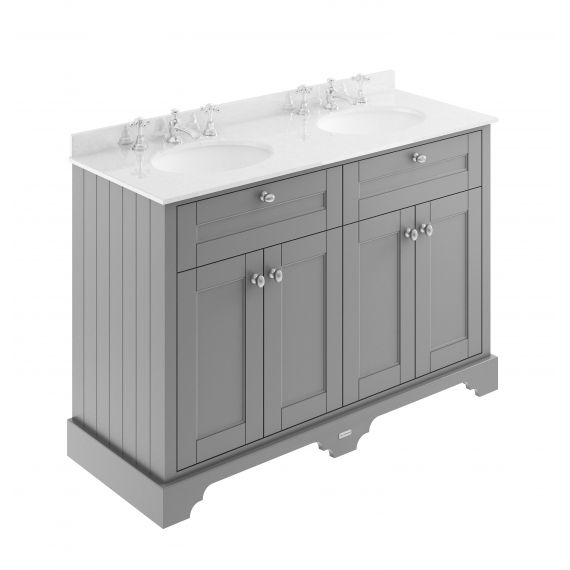 Hudson Reed Old London Storm Grey 1200mm Cabinet & Double Marble Top (3TH)