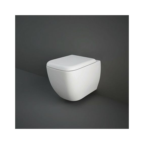Metropolitan Rimless Wall Hung Toilet Hidden Fixations 525mm Projection Soft Close Seat Option By Rak