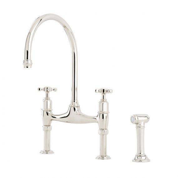 Perrin And Rowe Ionian Bridge Sink Mixer with Cross Top Handles and Rinse 4172CP