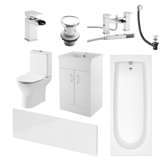 Phase Round Complete Bathroom Suite Package With 1700mm Bath And 500mm Vanity Unit