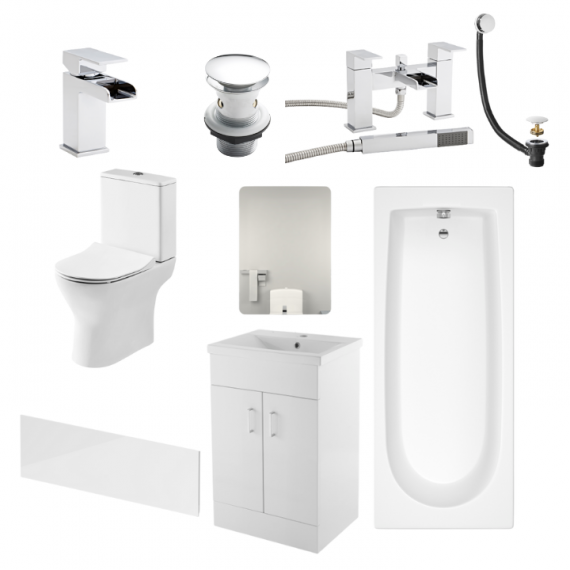 Phase Round Complete Bathroom Suite Package With 1700mm Bath And 500mm Vanity Unit With Mirror