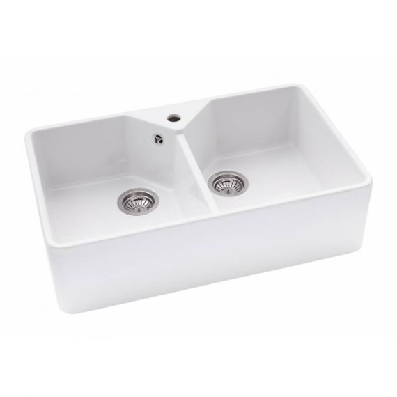 Abode Provincial Large Double Double Ceramic Kitchen Sink White 794 x 490 AW1021