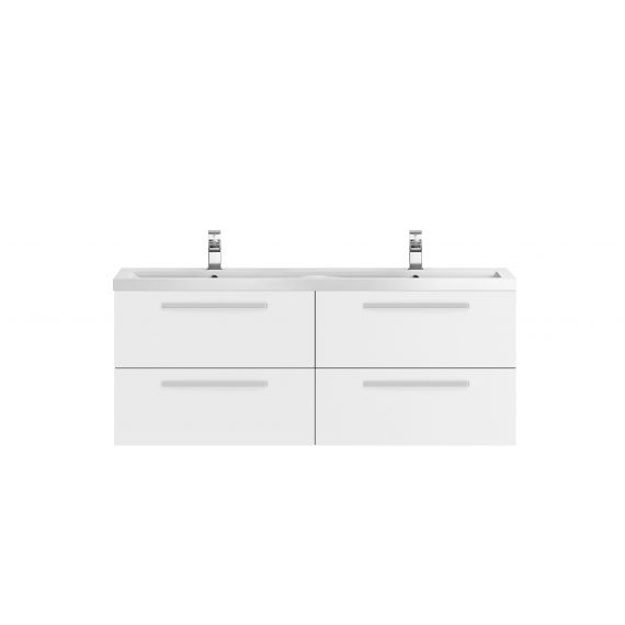 Hudson Reed Quartet Gloss White 1440mm Wall Hung Double Cabinet & Basin