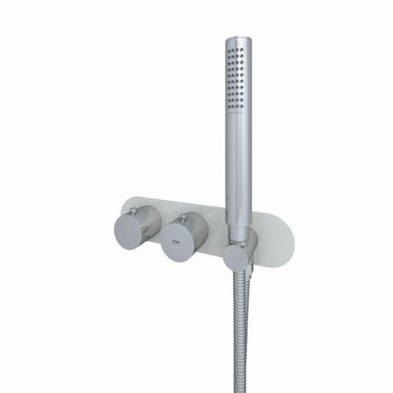 RAK-Feeling Round Horizontal Dual Outlet Thermostatic Concealed Shower Valve with Wall Outlet in Greige