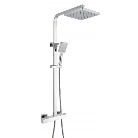 Cool Touch Square Thermostatic Shower Column with Fixed Head and Shower Kit (WRAS)