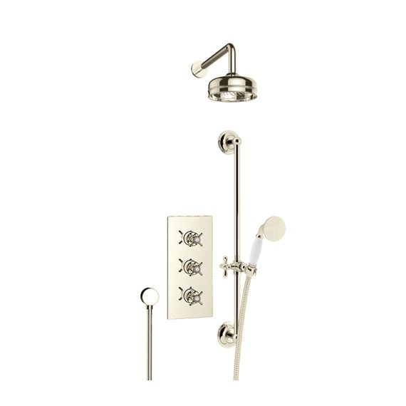 Heritage Dawlish Shower Valve with Deluxe Fixed Head & Flexible Kit with Vintage Gold Finish