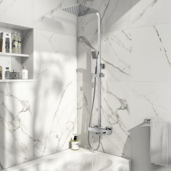 Scudo Block Square Rigid Riser Shower Set With Bath Filler