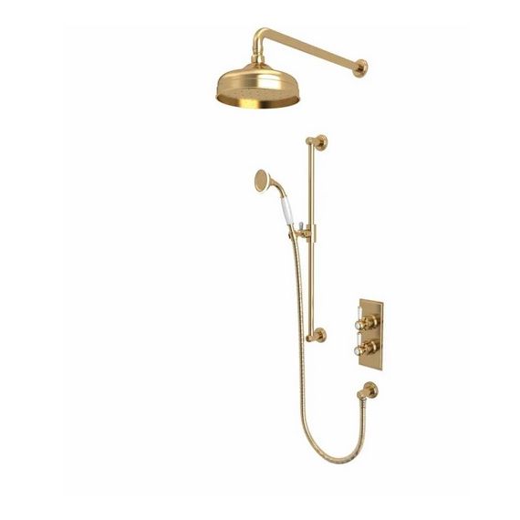 Tavistock Lansdown Dual Function Shower System with Riser Kit and Overhead Shower - Brushed Brass - SLD1602