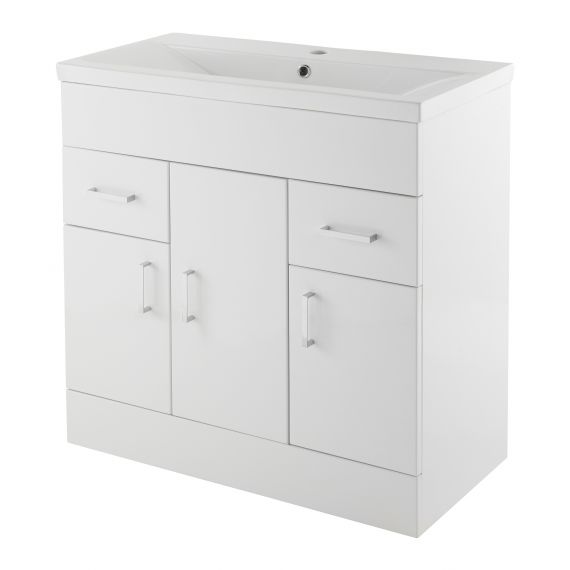 Eden Gloss White 800mm Floor Standing Cabinet & Minimalist Basin 1TH