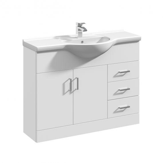 Mayford Gloss White 1050mm Floor Standing Cabinet & Round Basin 1TH