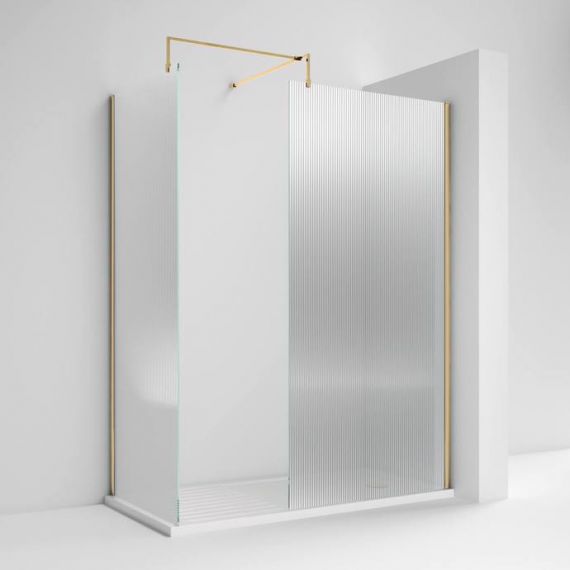 Fluted Wetroom Glass Shower Screen 1000mm x 1850mm Brushed Brass
